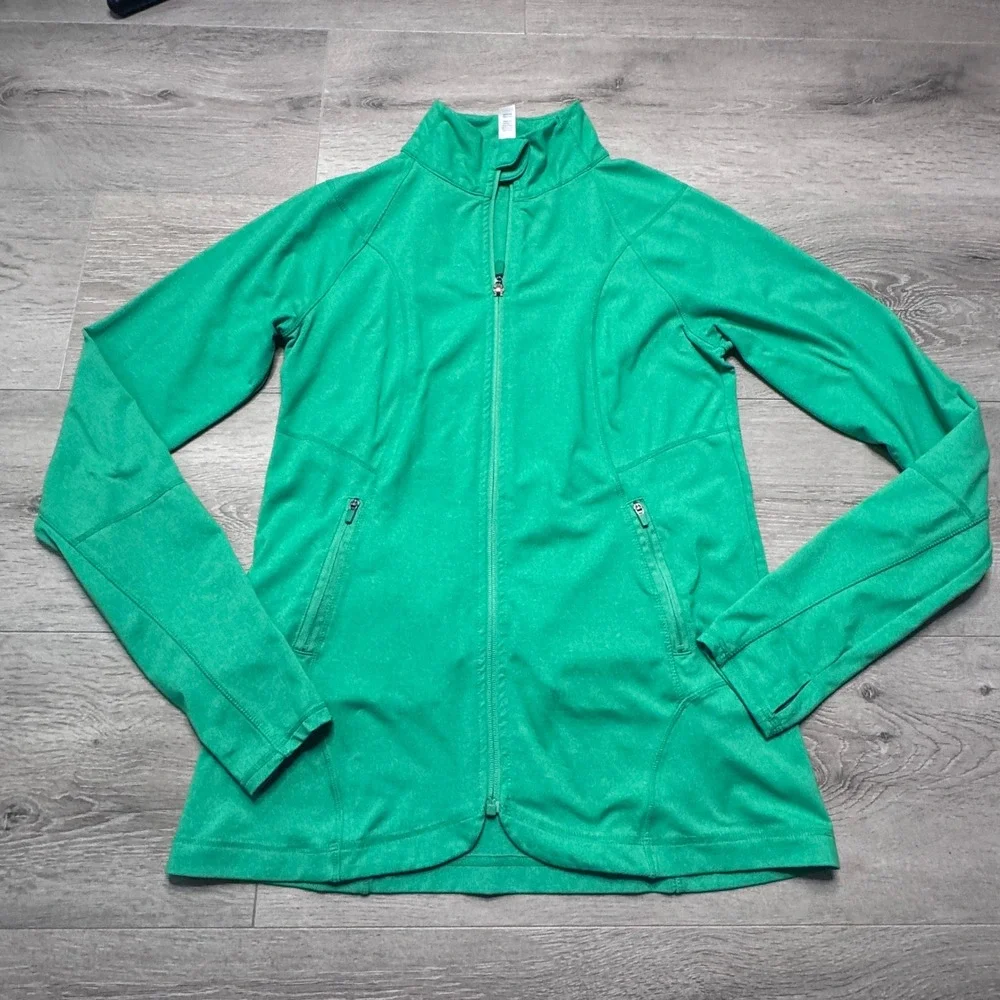 Kyodan Womens Green Heathered Full Zip Active Jacket Mock Neck Size Small